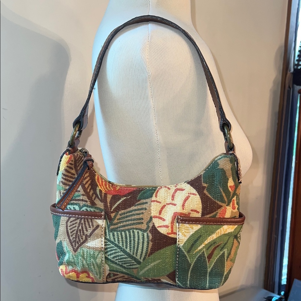 Fossil Floral Canvas Shoulder Bag in Green and Brown